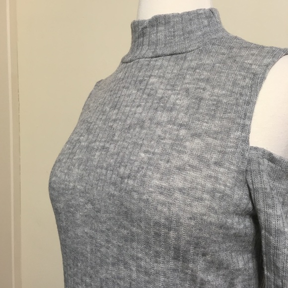 Cold Shoulder Stretchy Ribbed Knit Sweater Top - Picture 6 of 6